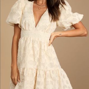 Lulus So Sweet To Me Cream Floral Puff Sleeve Mini Dress